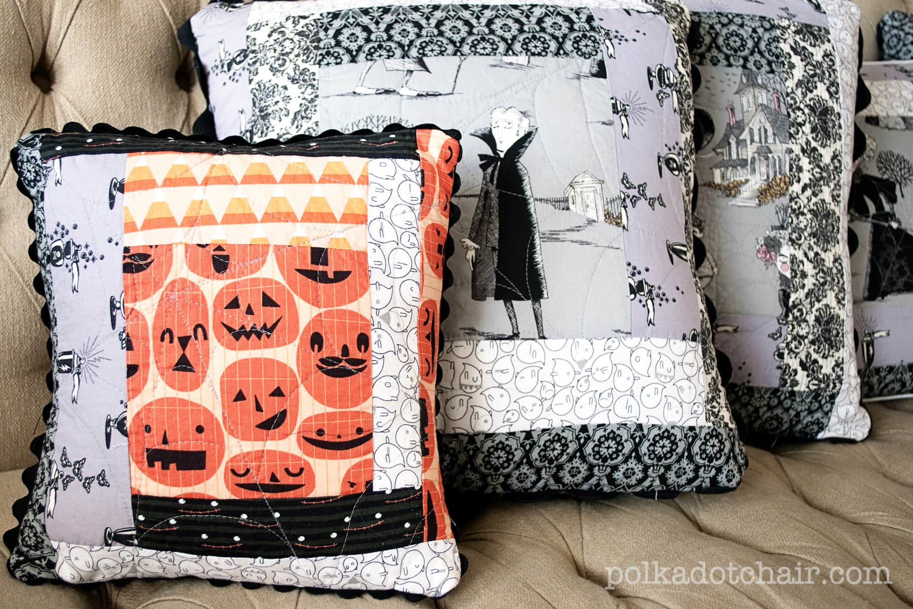 DIY Quilted Ghastly Halloween Pillows The Polka Dot Chair