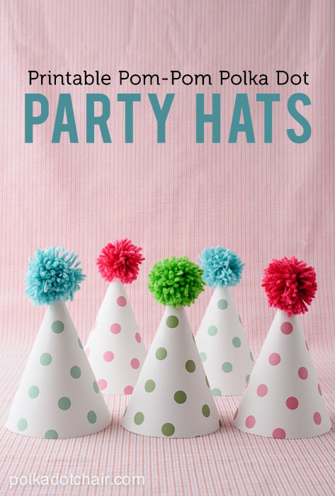 Printable Pom Pom Polka Dot Party Hats on polkadotchair.com