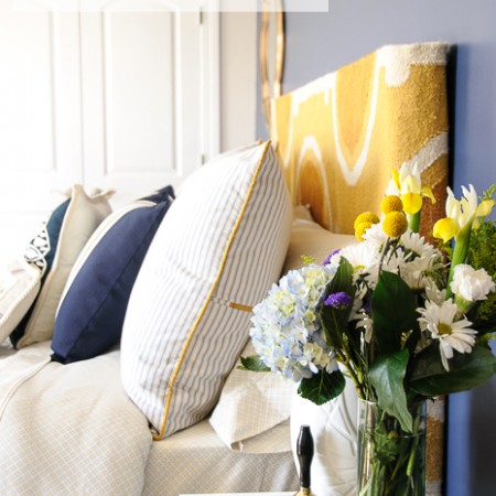 Navy + Gold Guest Bedroom Decorating Ideas on polkadotchair.com