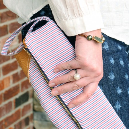 Seersucker & Leather Clutch by Melissa Mortenson of polkadotchair.com