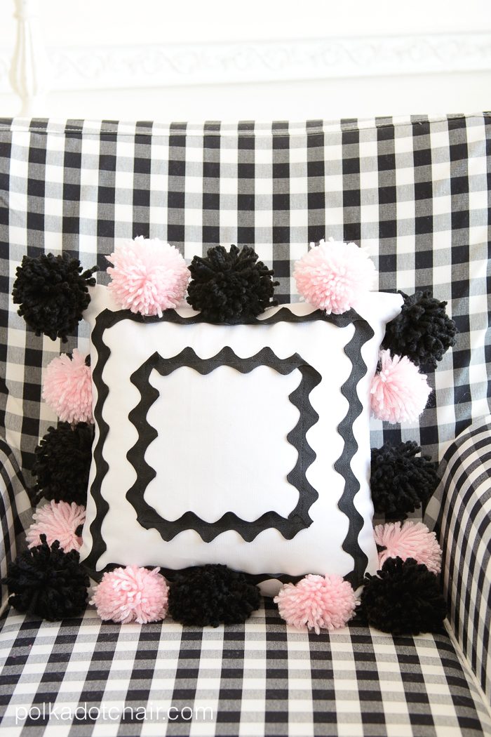 Cute DIY Pom Pom Pillow by Melissa Mortenson of polkadotchair.com