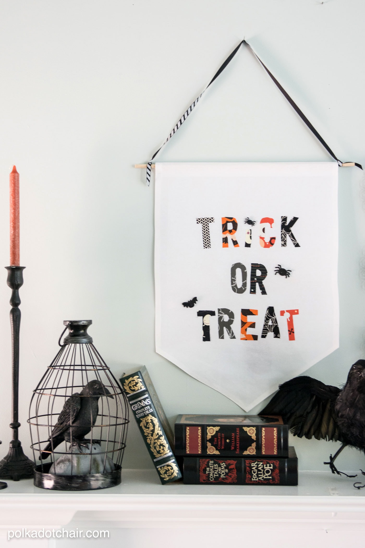 Cute Halloween Trick or Treat Fabric Banner Tutorial by Melissa of polkadotchair.com