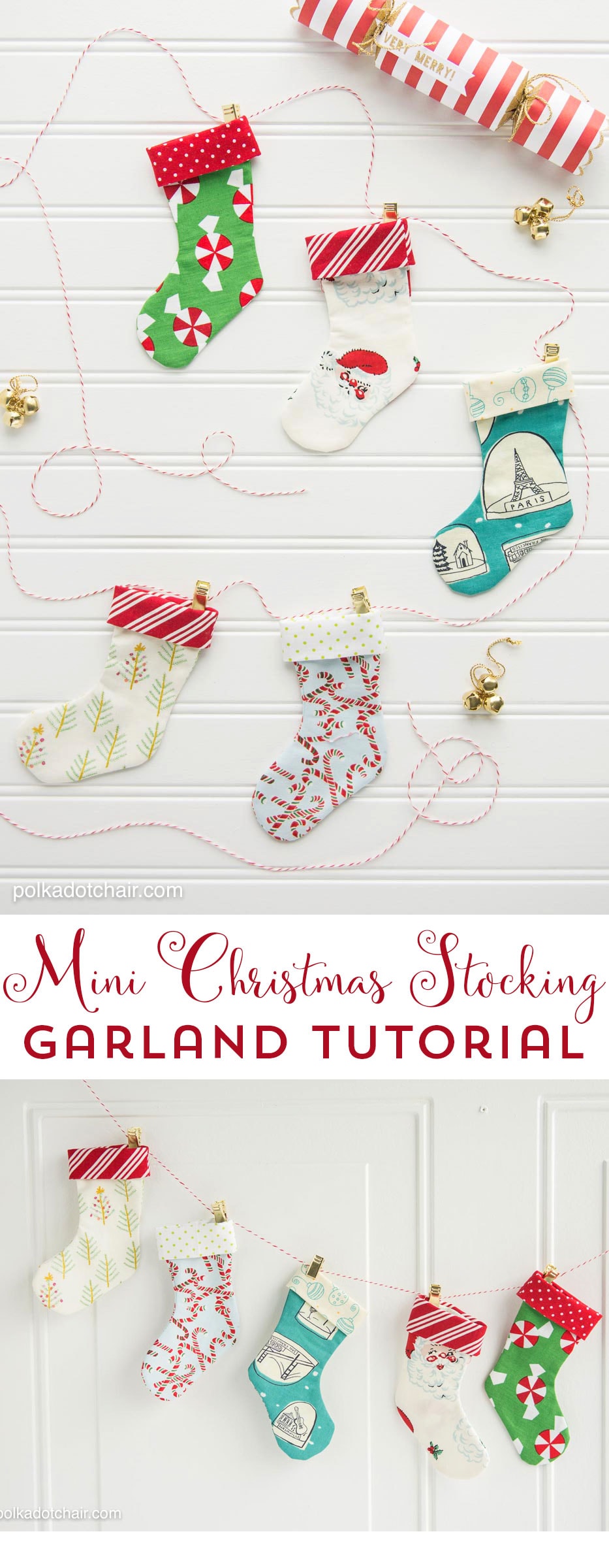 Mini Christmas Stocking Garland Sewing tutorial by Melissa of polkadotchair.com