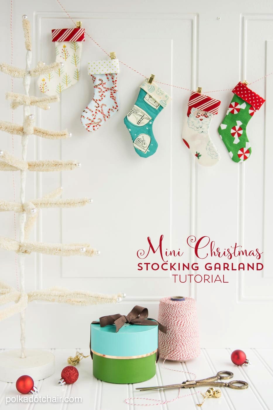 Mini Christmas Stocking Garland Sewing tutorial by Melissa of polkadotchair.com