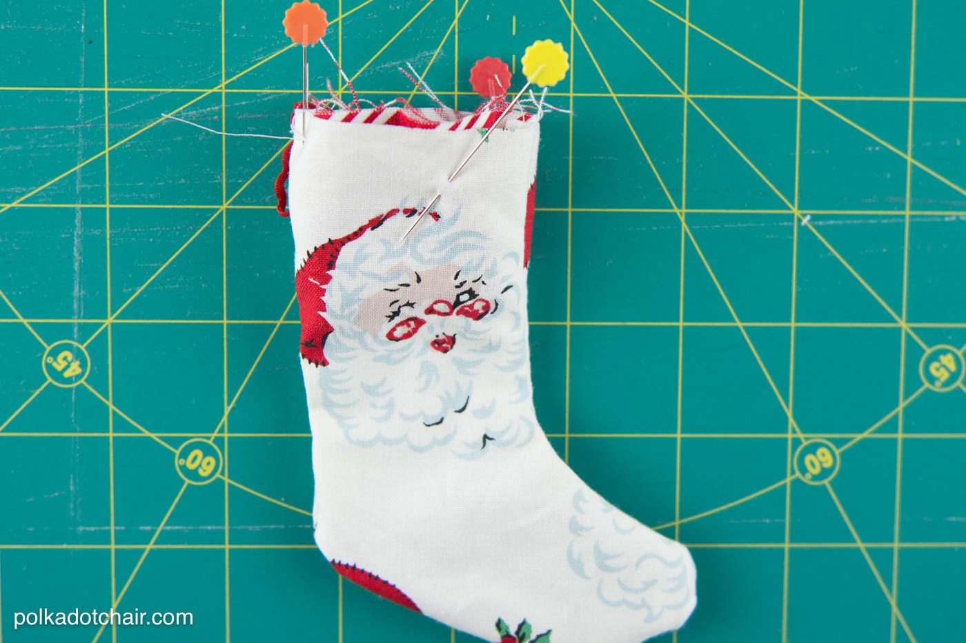 Mini Christmas Stocking Garland Sewing tutorial by Melissa of polkadotchair.com