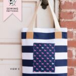 The Derby Tote Bag Sewing Pattern; great simple and versatile tote bag pattern that features 3 different front pocket styles. Great project for a beginning sewist.