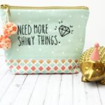 Cute "Need more Shiny Things" Zipper pouch sewing tutorial by Flamingo Toes