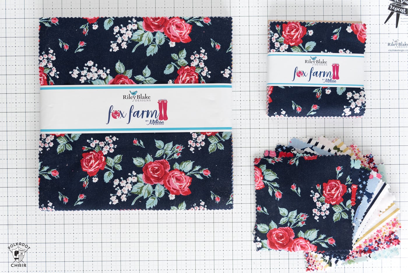 fox farm fabrics precuts on white cutting mat