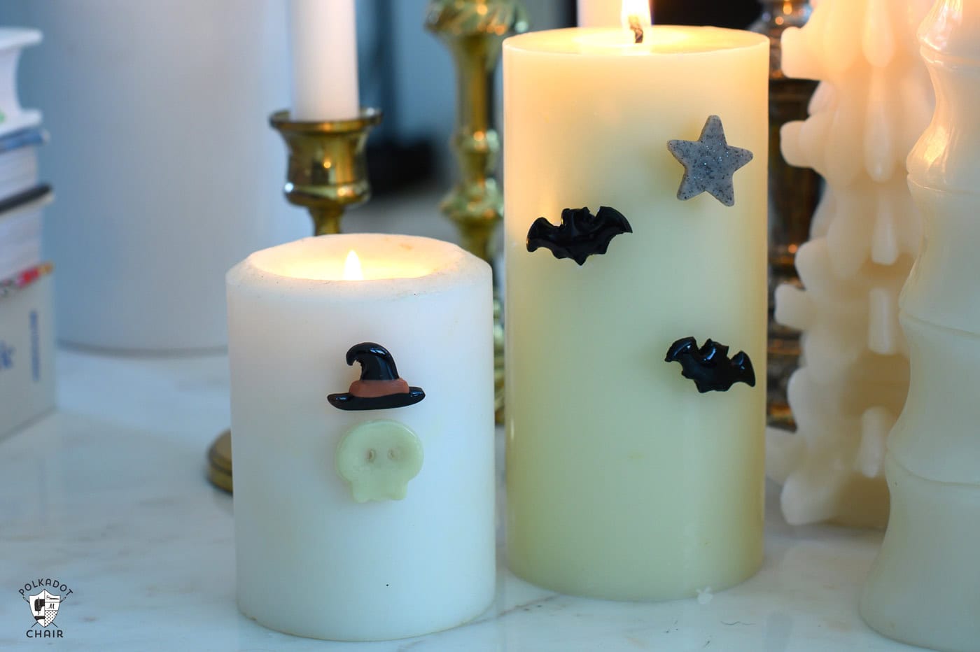 candle pins on white taper candles