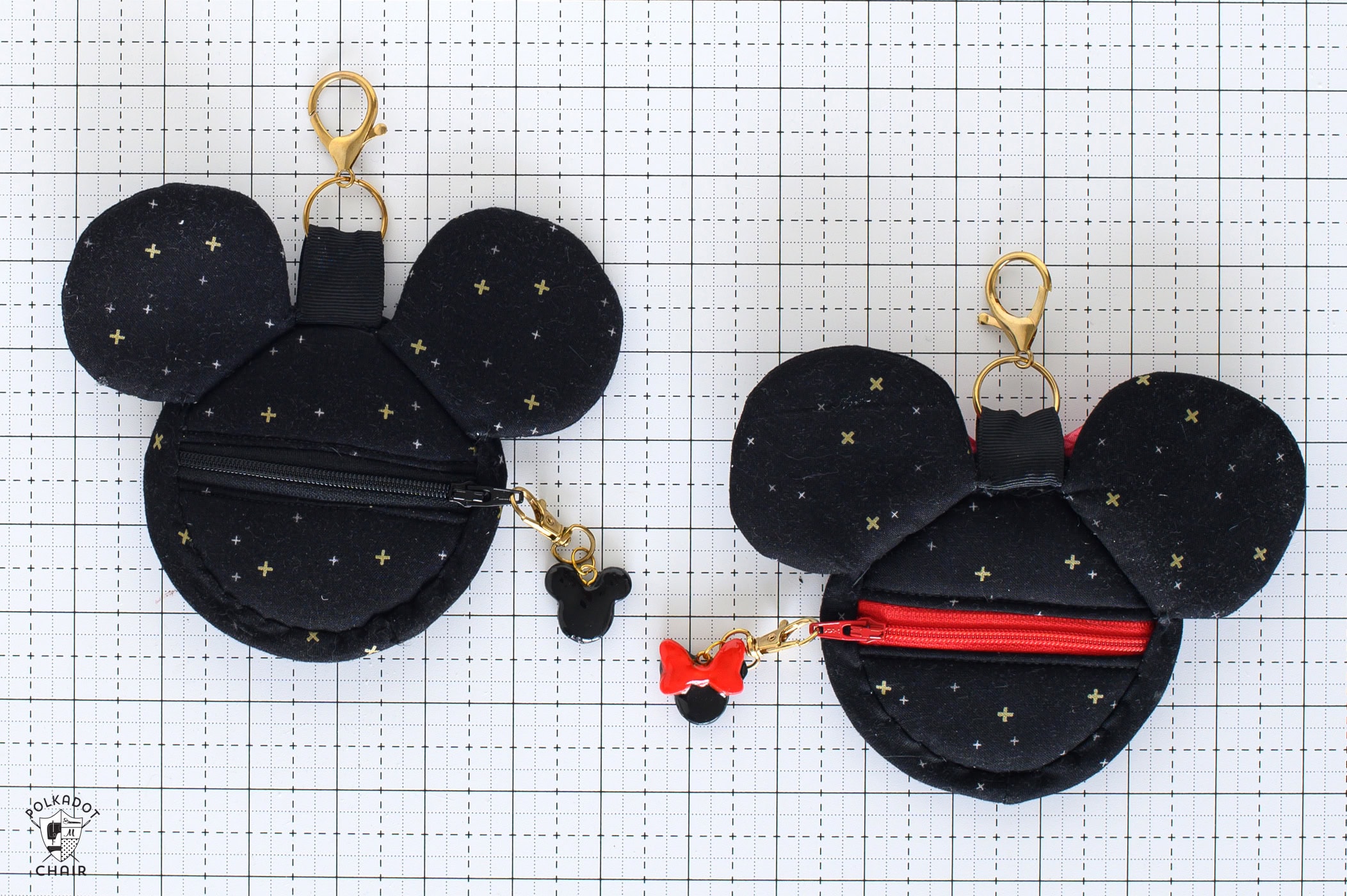 mickey head shaped zip bags on white cutting mat