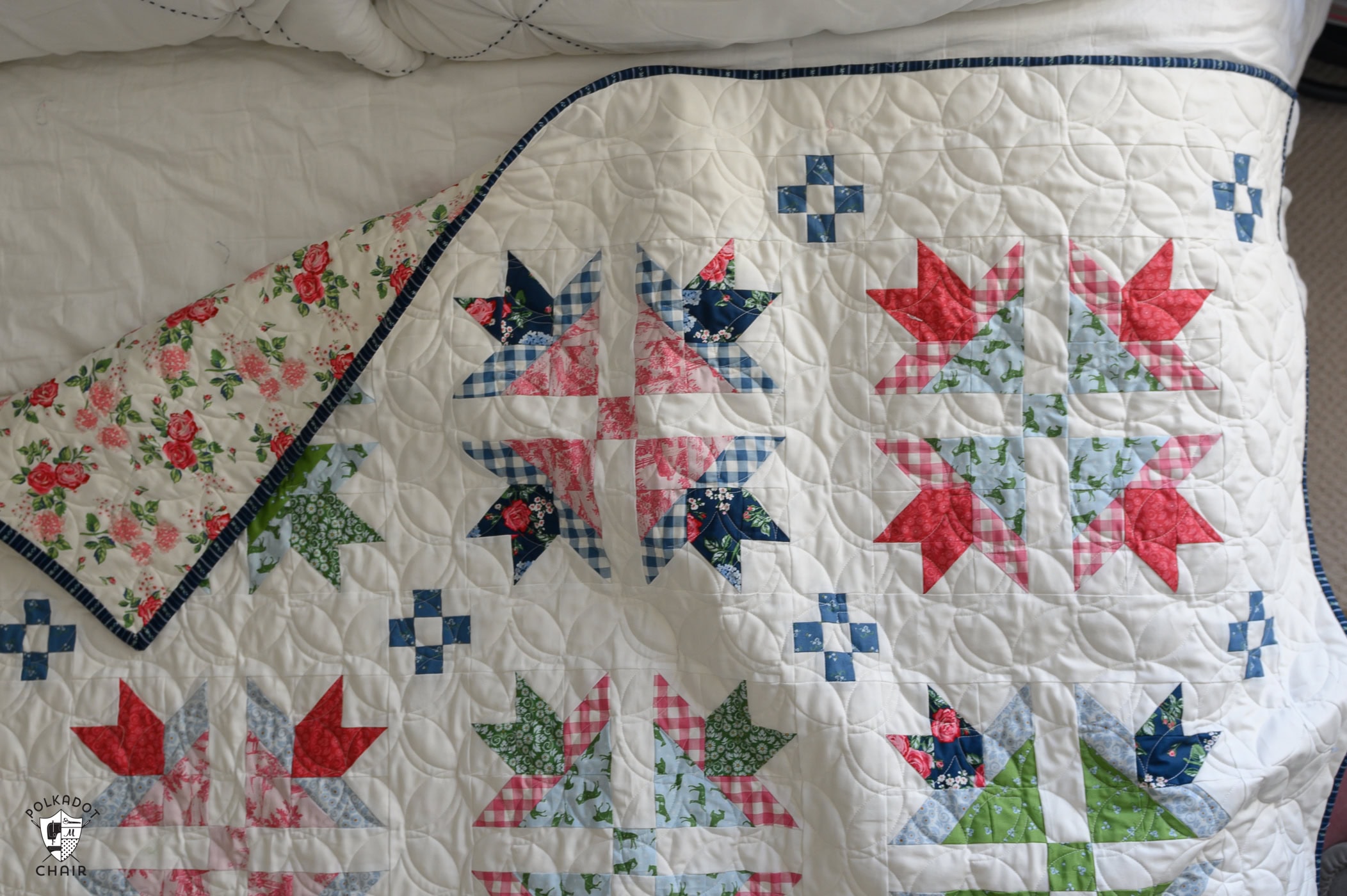 traditional red, green, pink and blue quilt