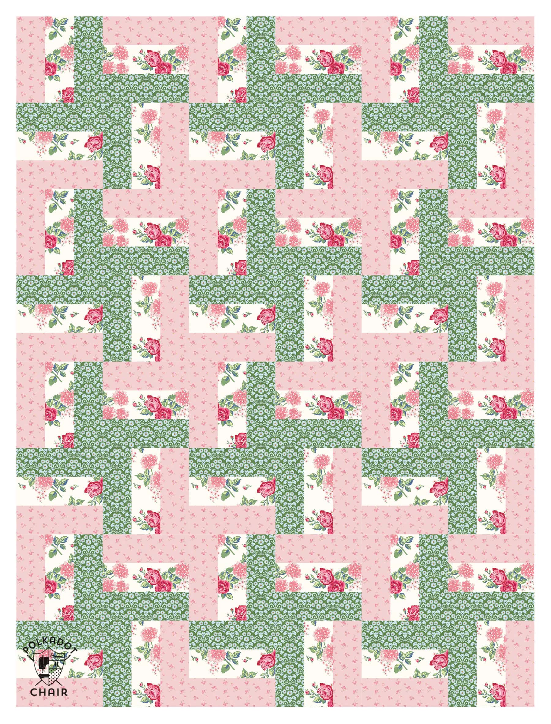 mockup of pink and green and white rail fence quilt