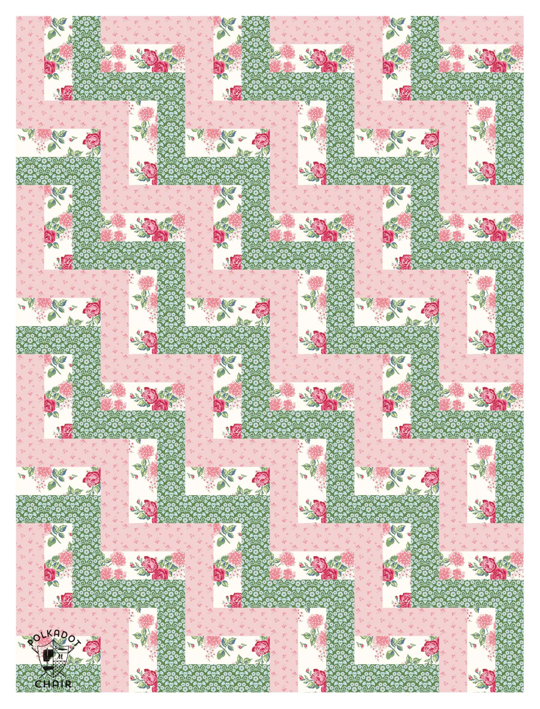 mockup of pink and green and white rail fence quilt