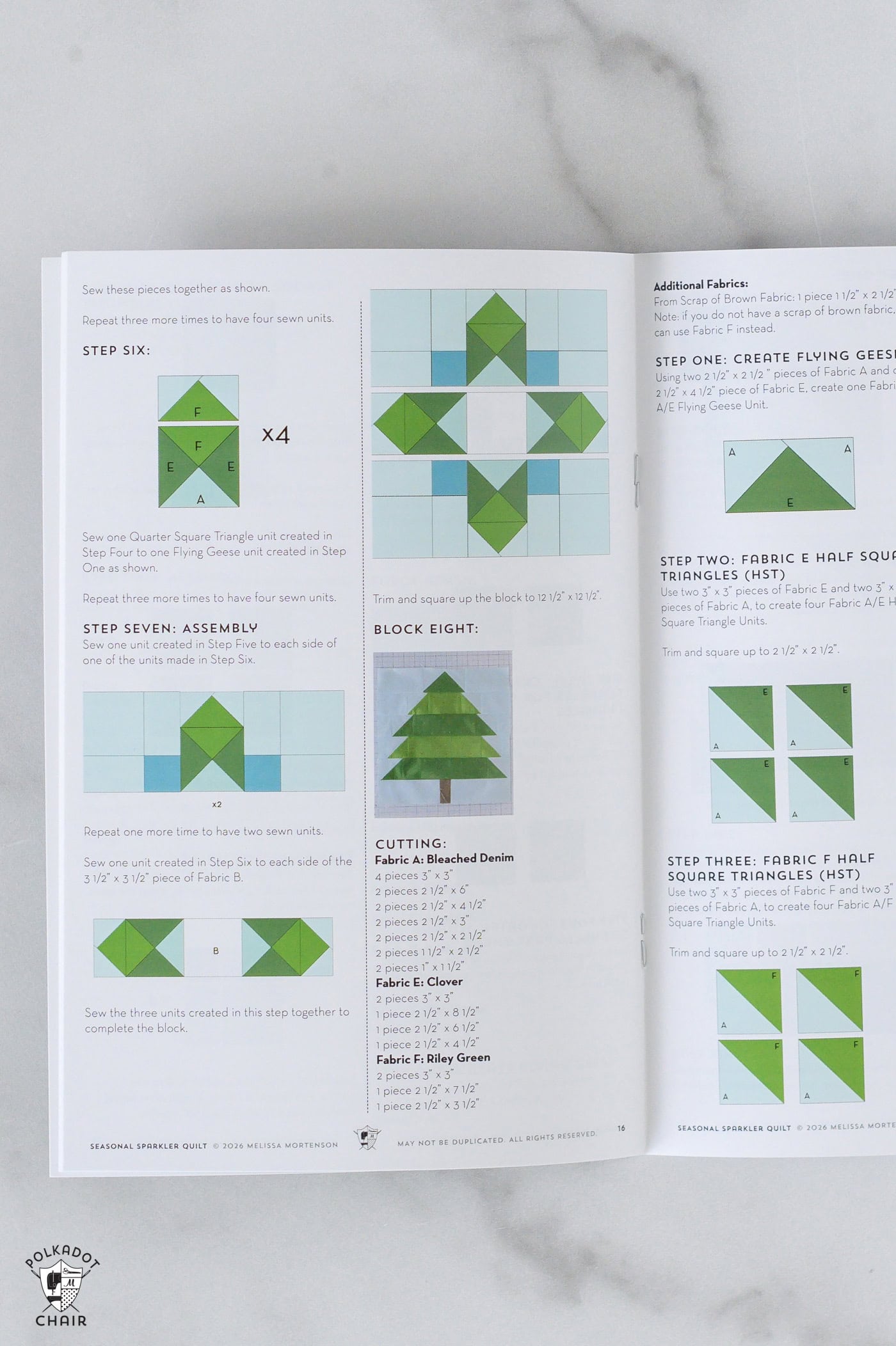 photo of inside of seasonal sparkler quilt pattern showing quilt diagrams