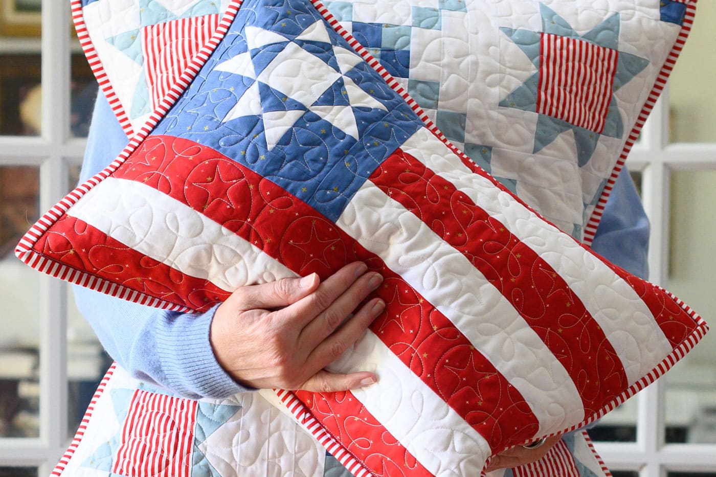 Red, White & Blue Quilted Flag Pillow Patterns - Polka Dot Chair display picture 1