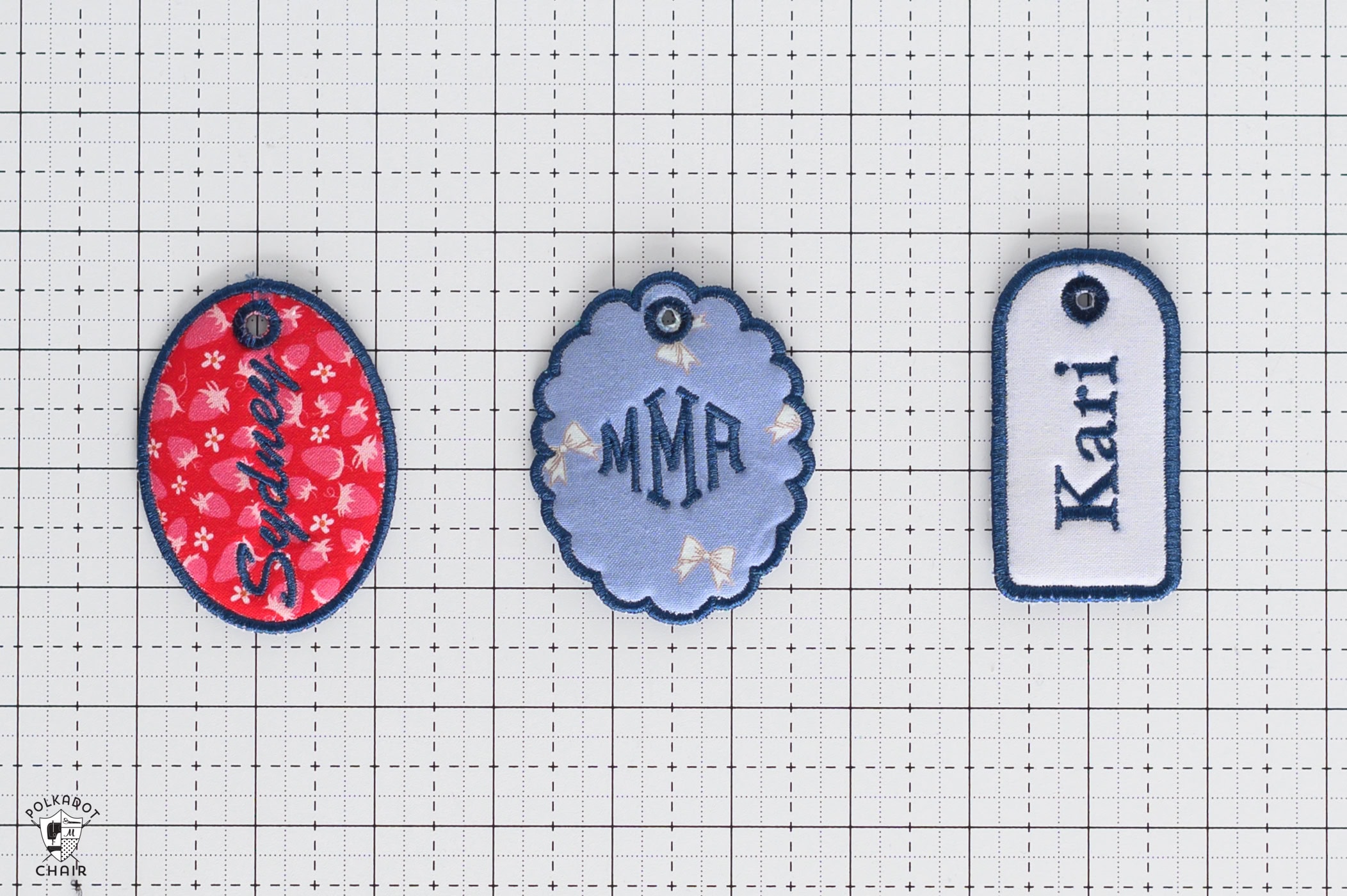 three name embroidered tags.