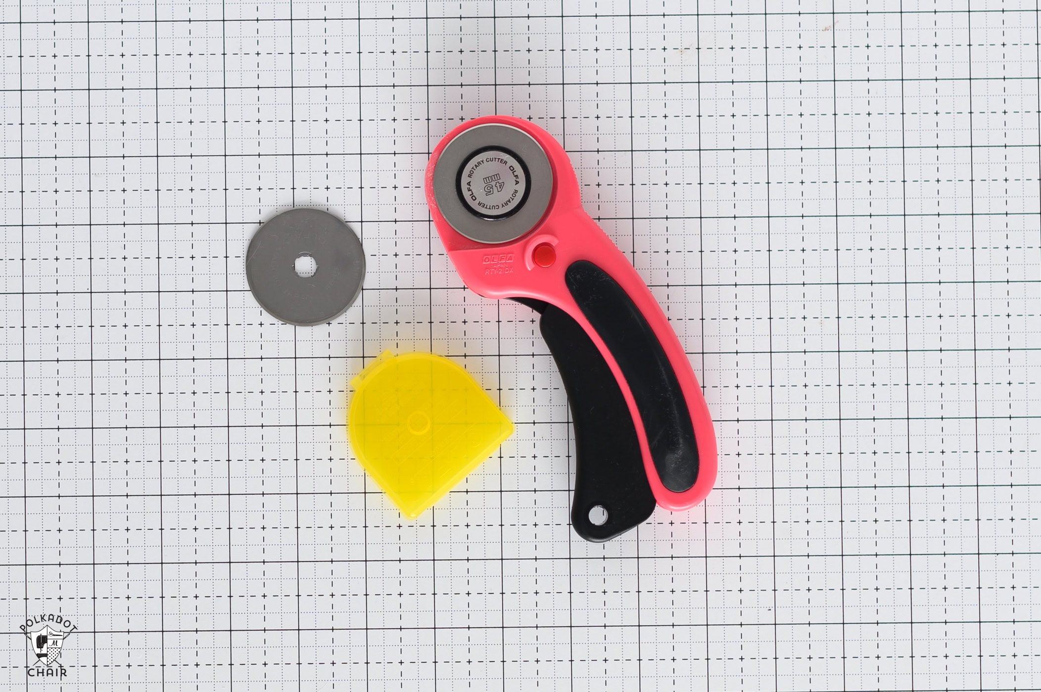 rotary blade on white cutting mat