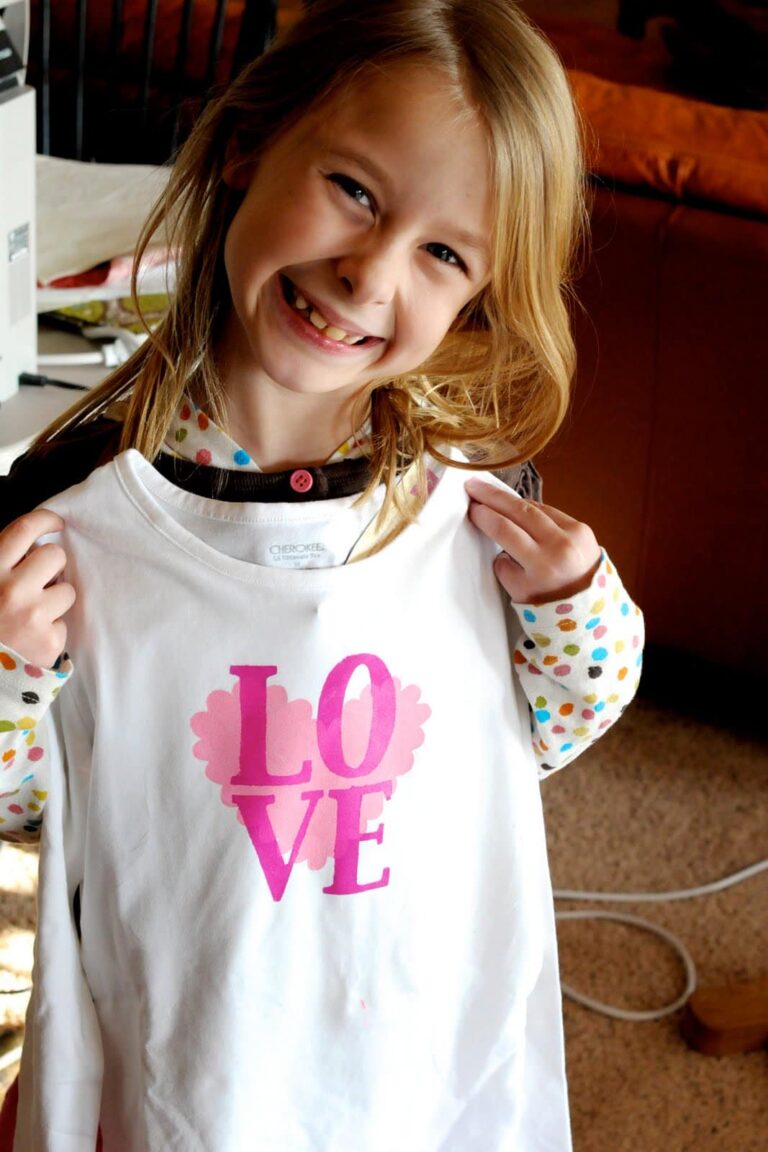Kids Freezer Paper Stenciled DIY Valentine’s Day Shirt Ideas