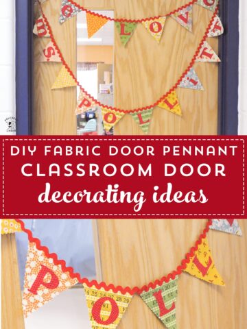fabric pennant on classroom door
