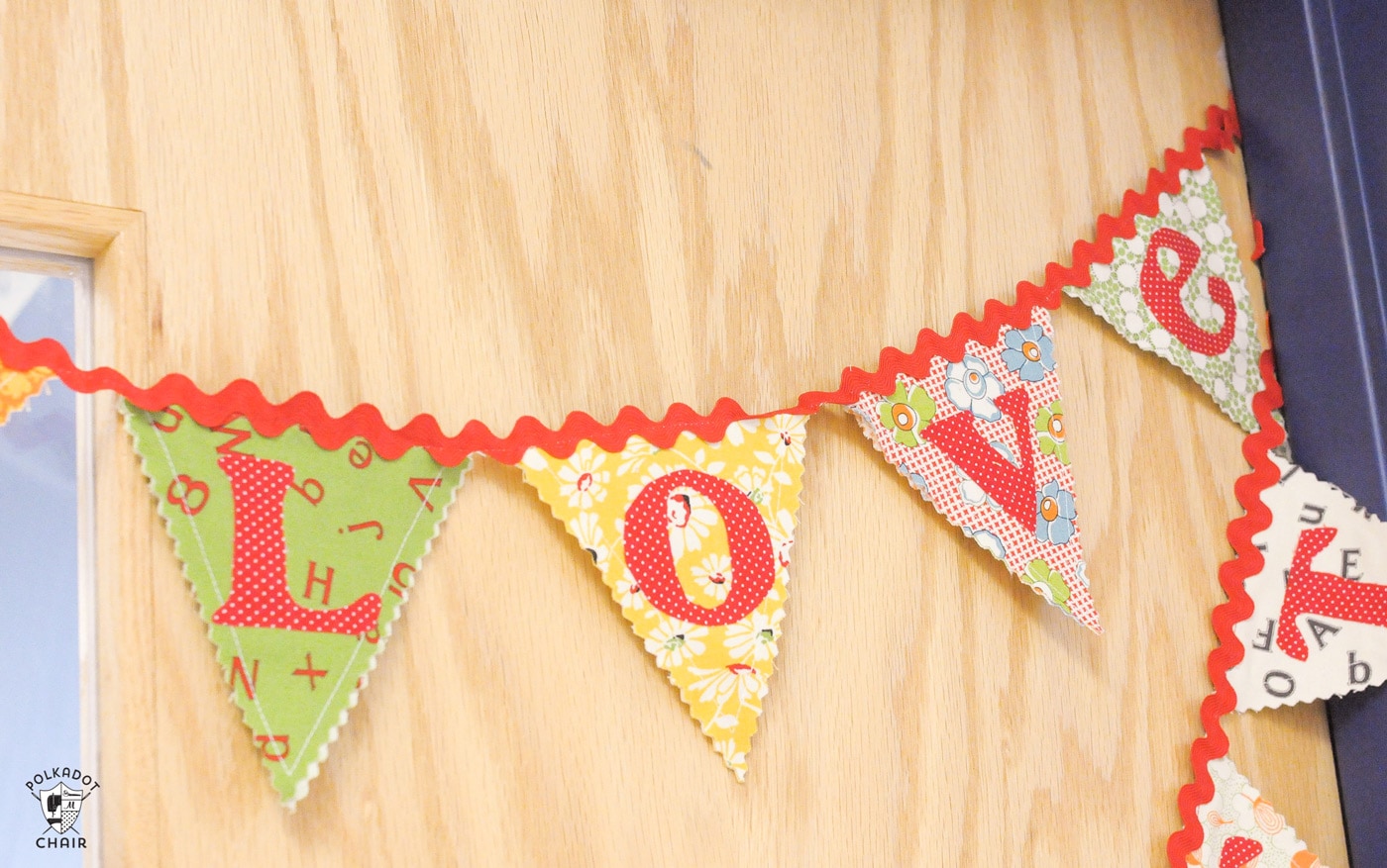 fabric pennant on classroom door