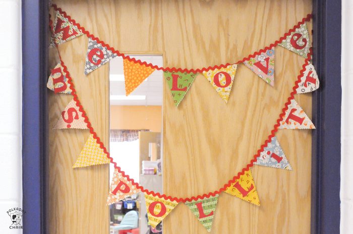 fabric pennant on classroom door