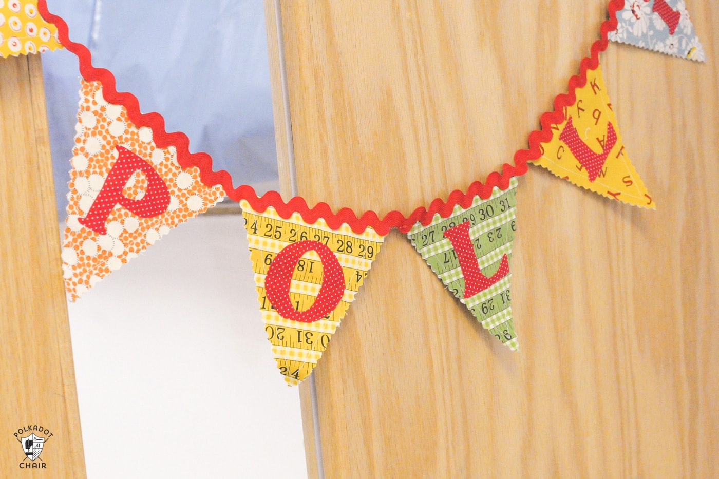 fabric pennant on classroom door