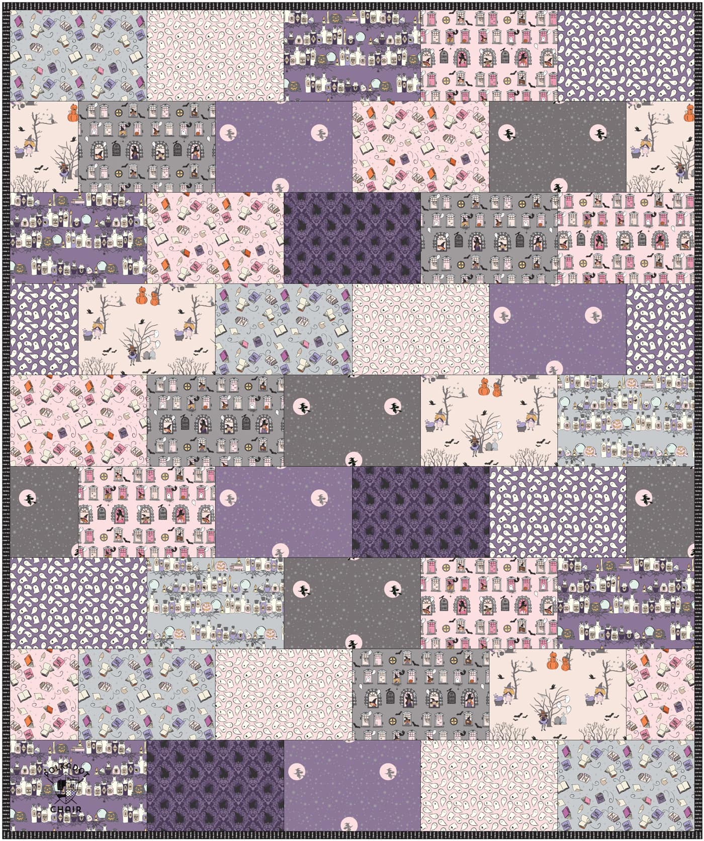 mockup of halloween quilt in halloween fabrics