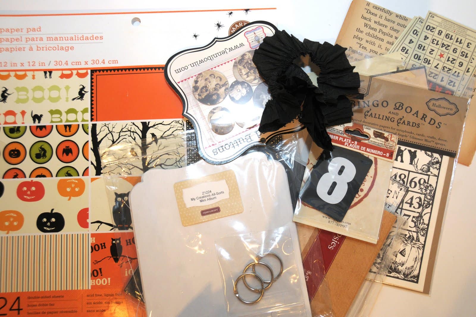 halloween scrapbook supplies on table