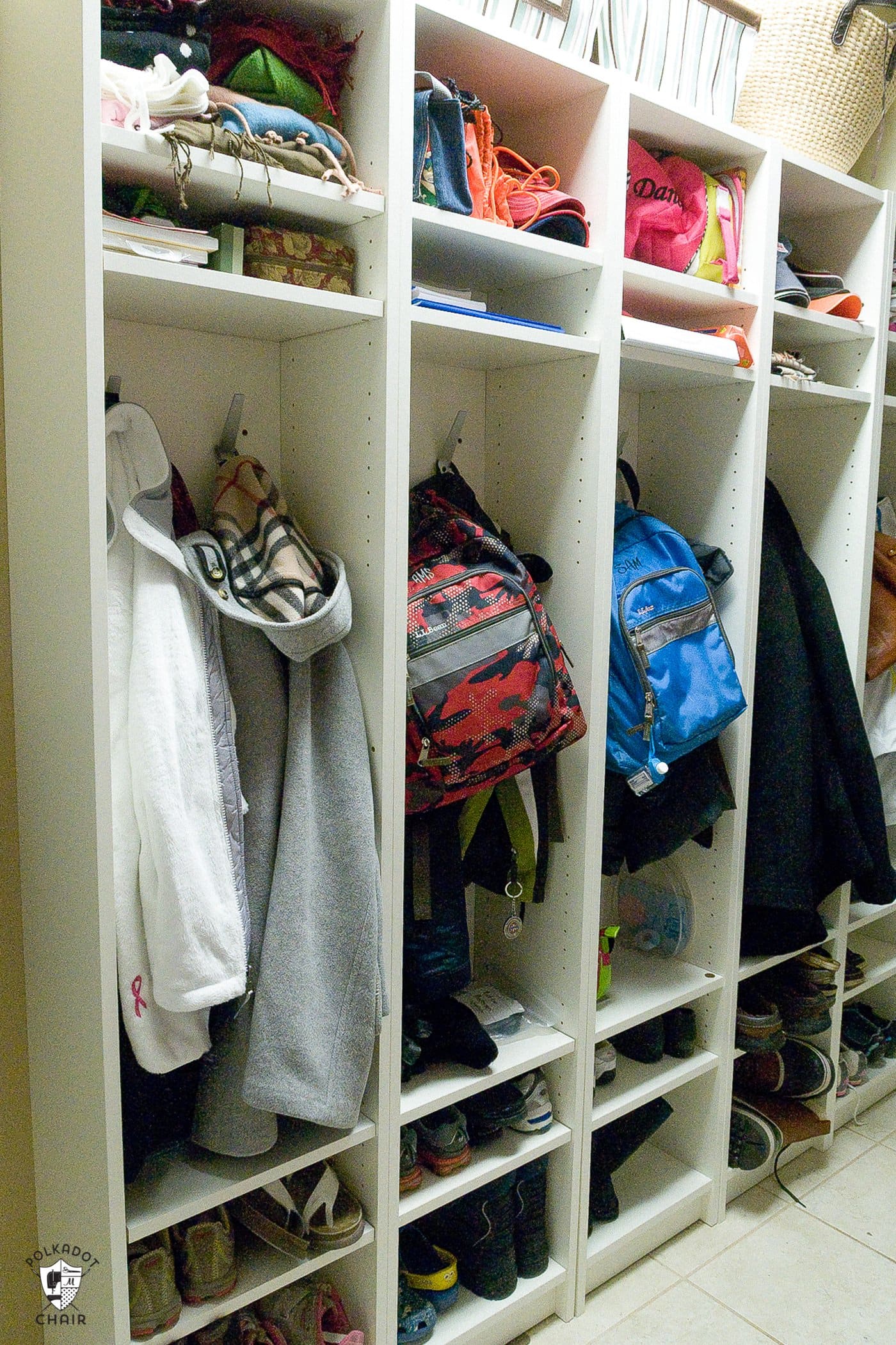 Hack Diy Mudroom Lockers From Bookcases Polka Dot Chair