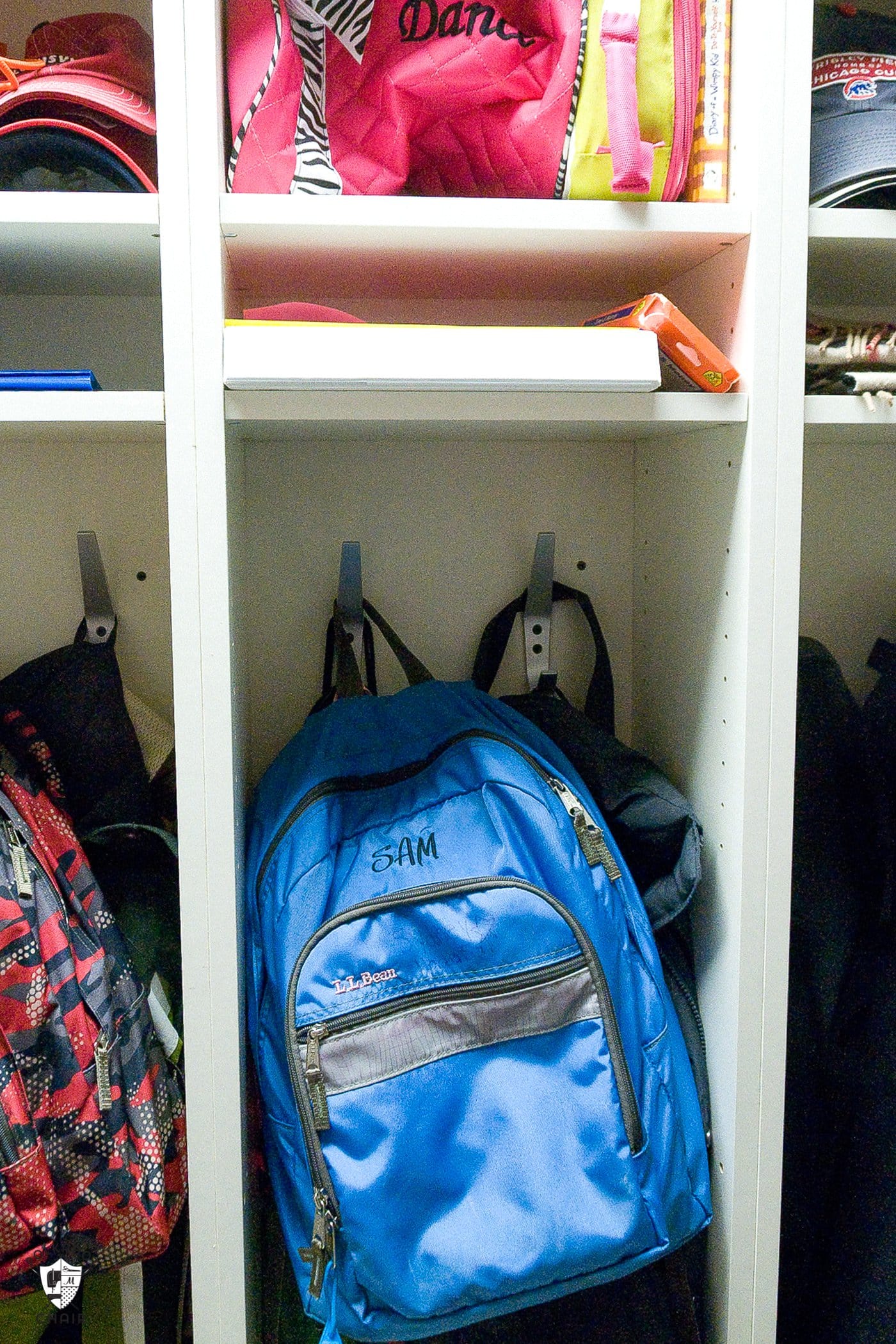 backpack in IKEA mudroom locker