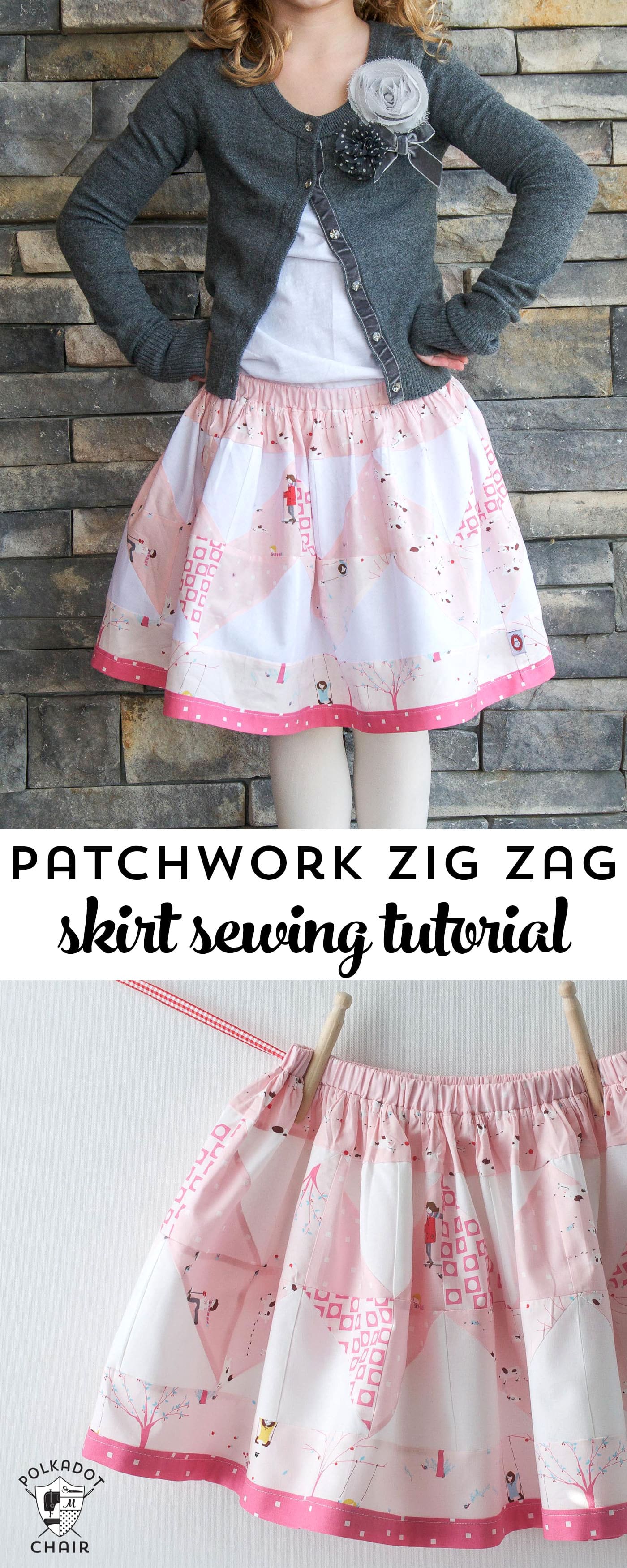 Free Sewing Tutorial to make a little girls patchwork zig zag skirt- uses charm packs- super quick and cute!