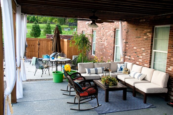 under deck space with rug and outdoor furniture