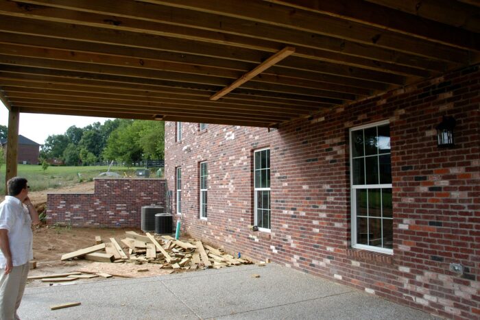 brick wall and construction wood