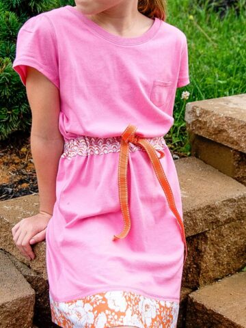 How to sew a summer sundress using two t-shirts- a cute t-shirt DIY refashion project.