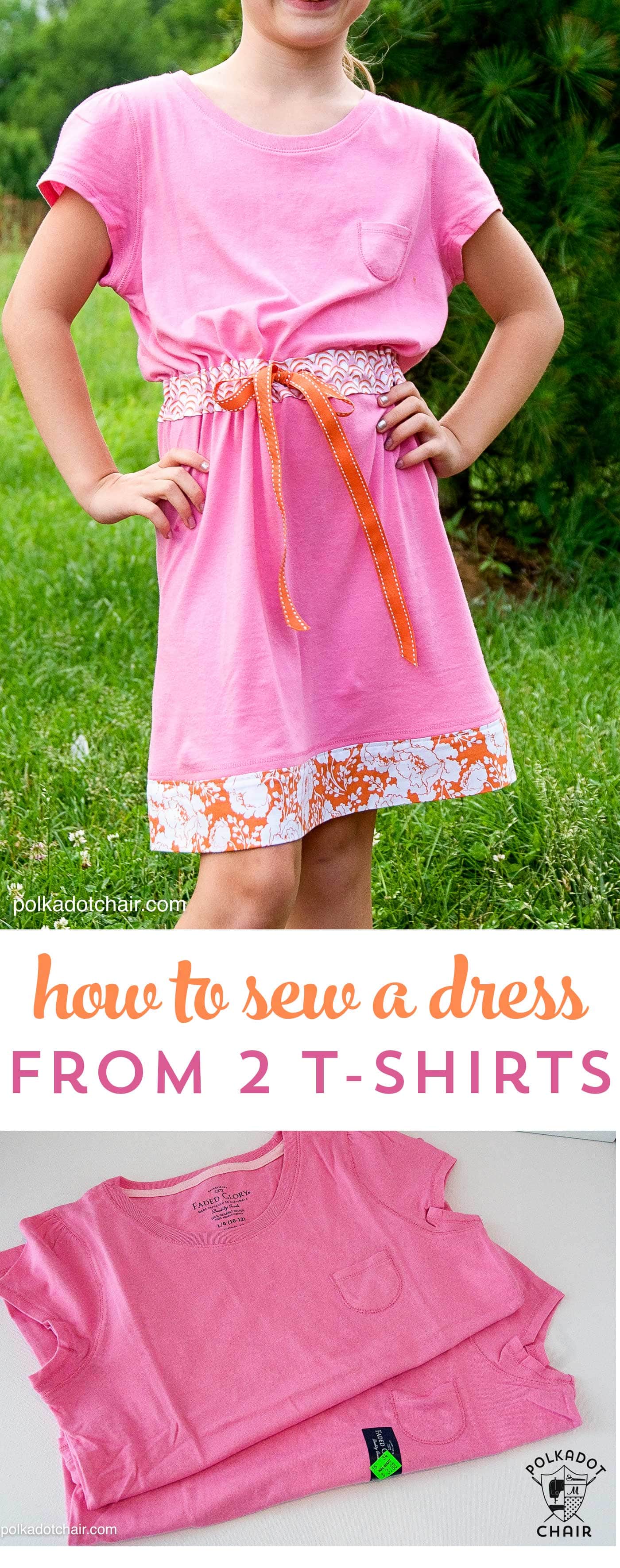 How to sew a summer sundress using two t-shirts- a cute t-shirt DIY refashion project.
