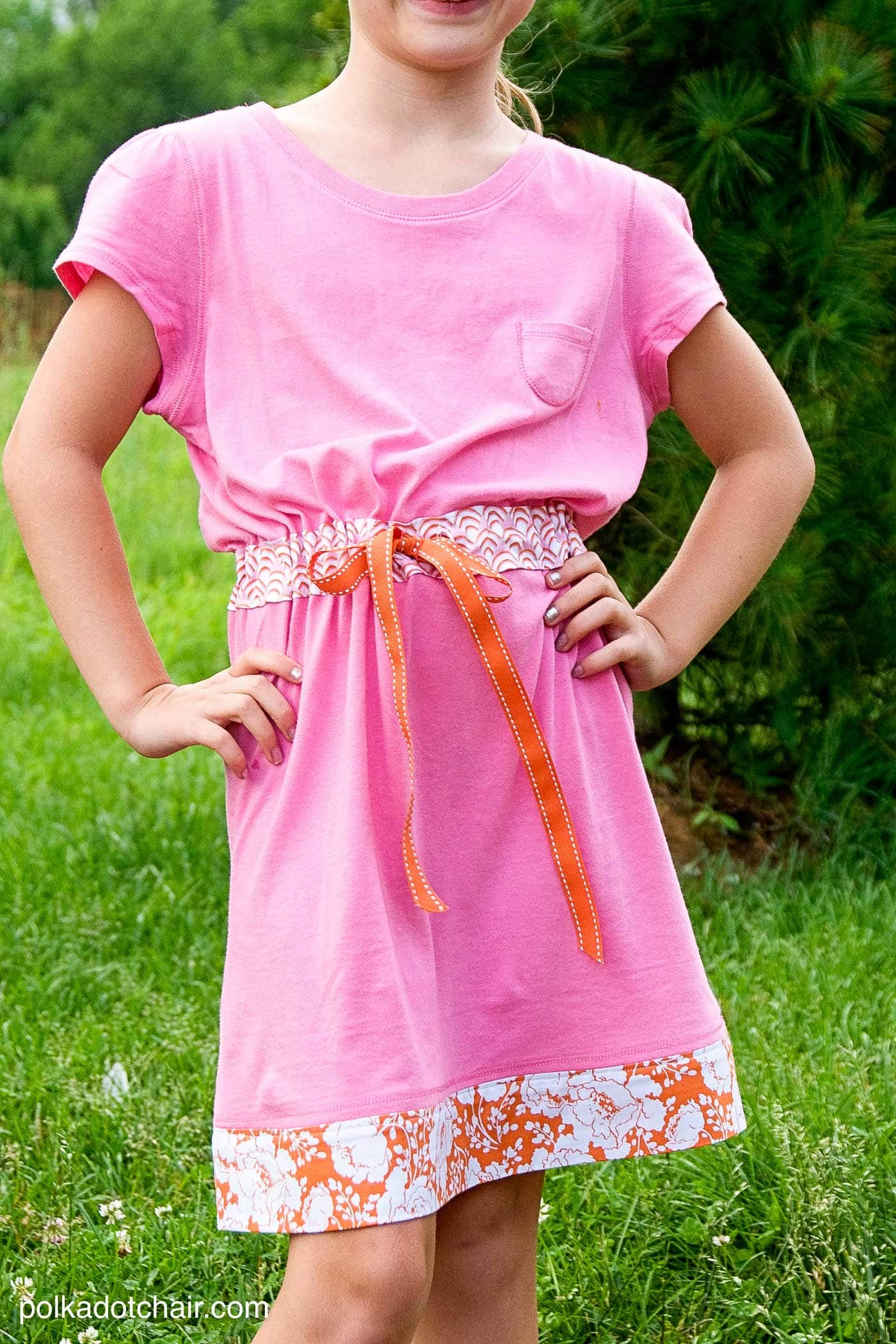 How to sew a summer sundress using two t-shirts- a cute t-shirt DIY refashion project.