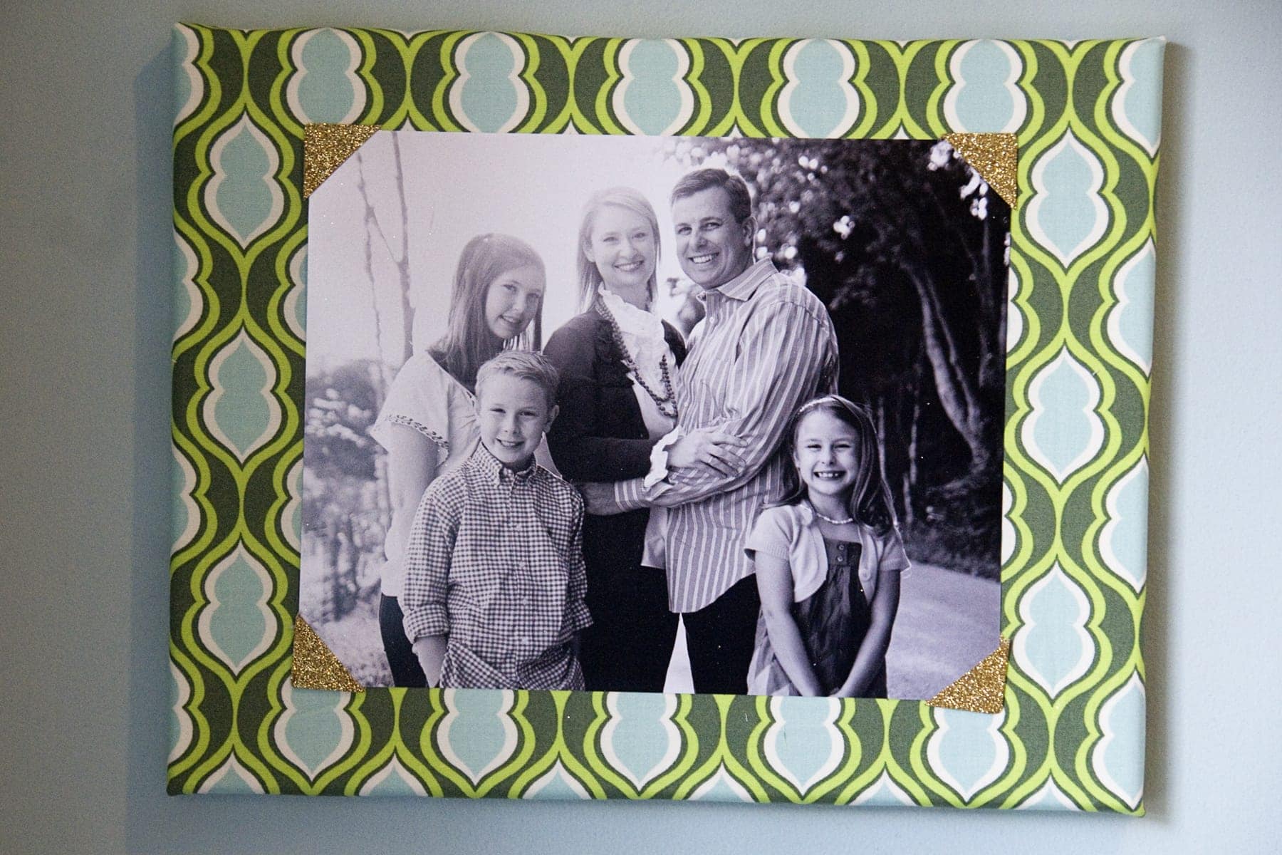 Fabric Covered Canvas Photo Framing Idea