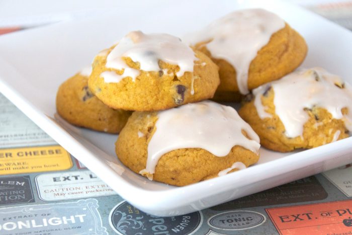 Pumpkin Chocolate Chip Cookies on white plate