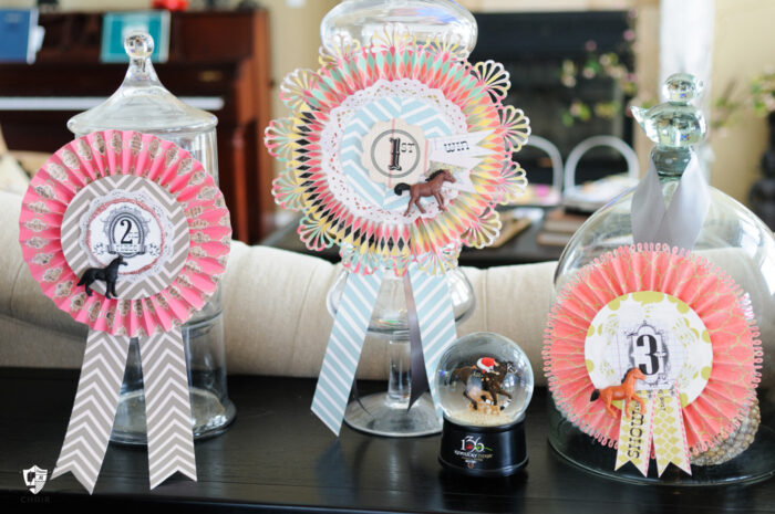 paper prize ribbon on jar in living room