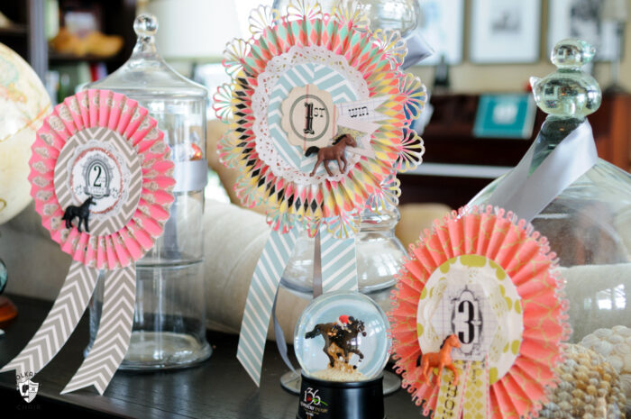 paper prize ribbon on jar in living room