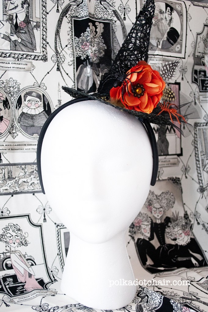 How to make a Fascinator for Halloween using a Witch hat. A cute accessory for a Halloween costume or party. 