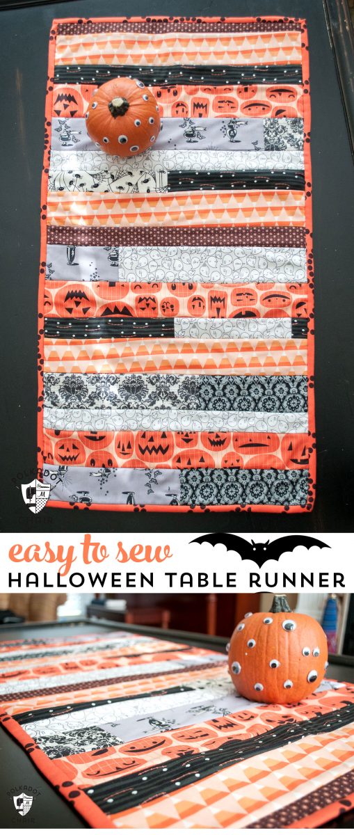 Cute "quilt as you go" Halloween table runner tutorial on polkadotchair.com