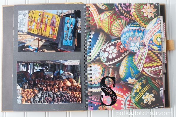 Ideas for using a Smash book to keep a travel journal and scrapbook of your vacation. Lots of fun page ideas!