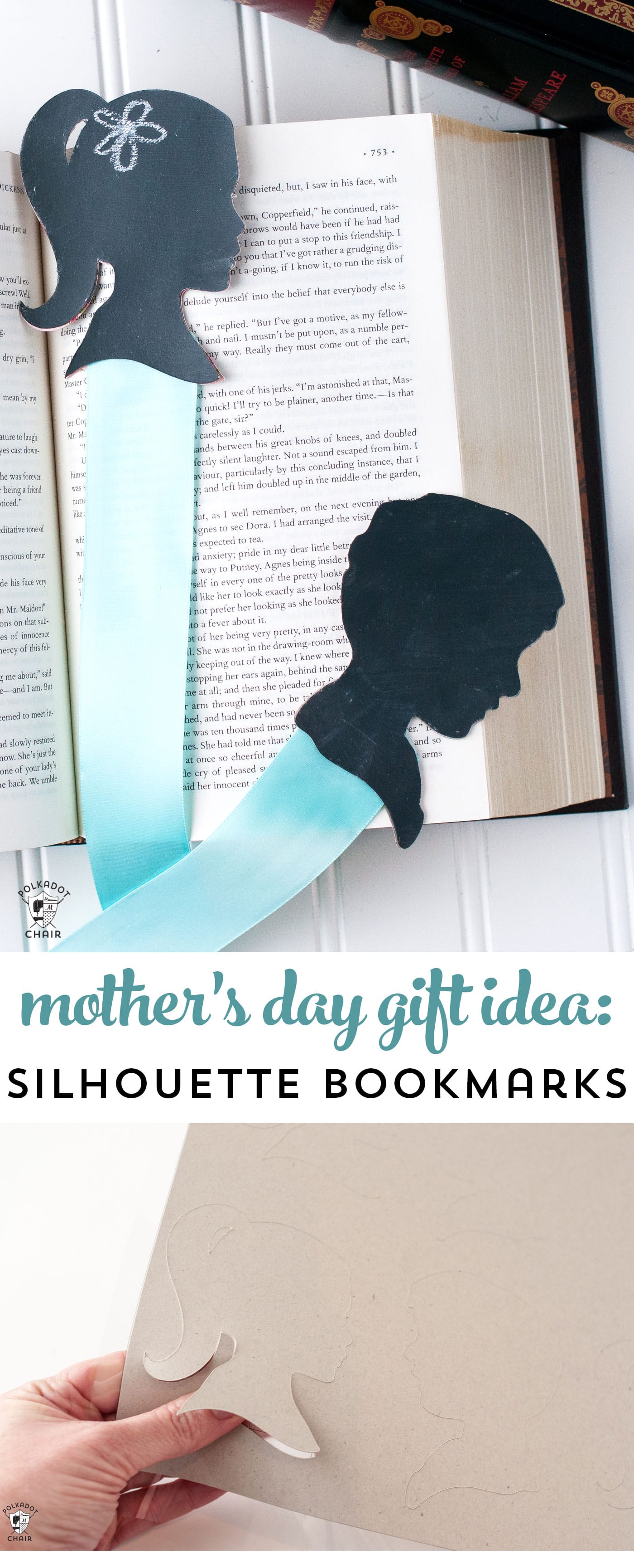 DIY Chalkboard Silhouette Bookmarks; a fun DIY Mother's Day Gift Idea