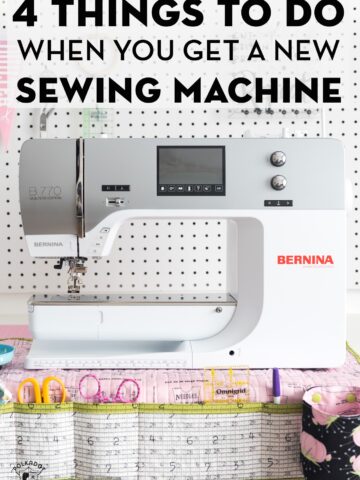 Bernina sewing machine in front of peg board