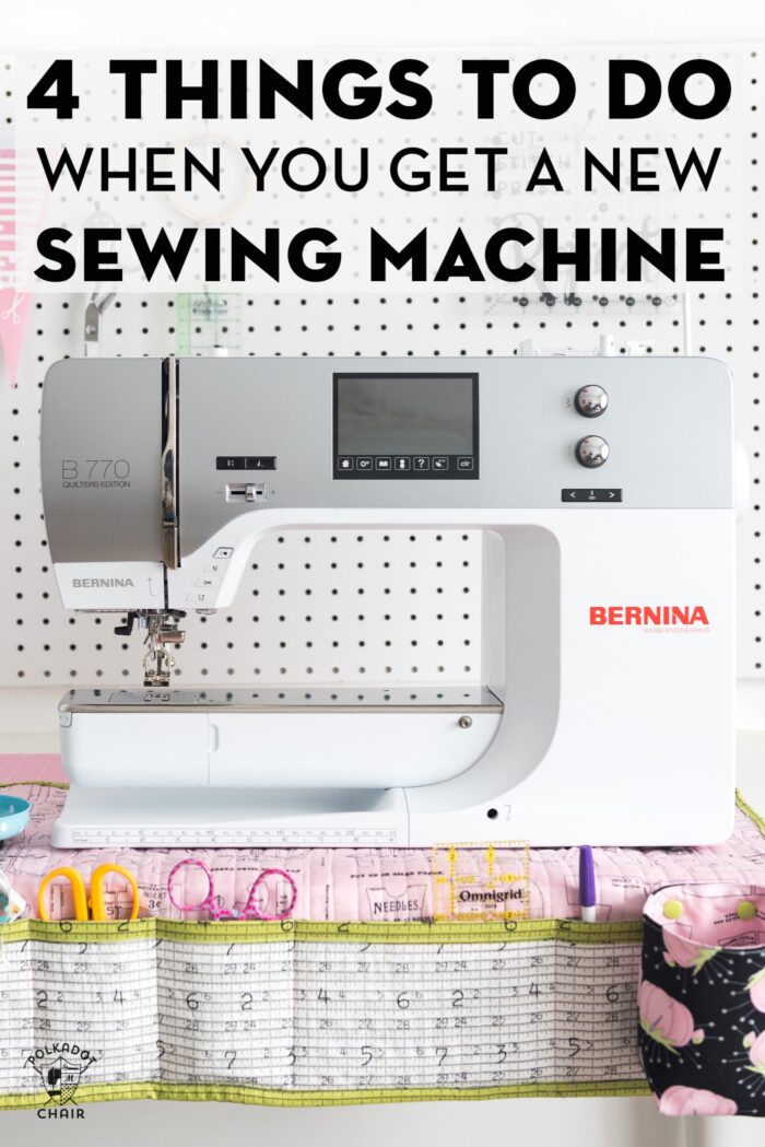 Bernina sewing machine in front of peg board