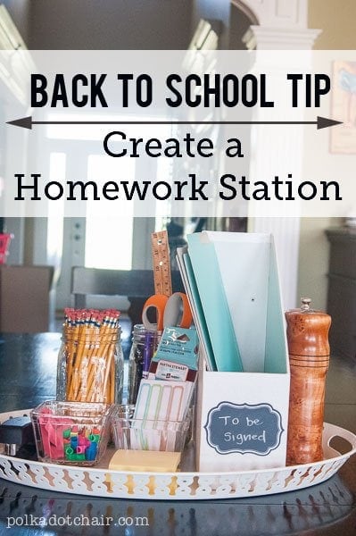 Back to School Tips and Tricks- Create a homework work station on the kitchen table for the kids... easy to move out of the way when you don't need it