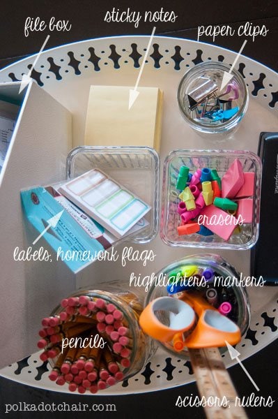 Back to School Tips and Tricks- Create a homework work station on the kitchen table for the kids... easy to move out of the way when you don't need it