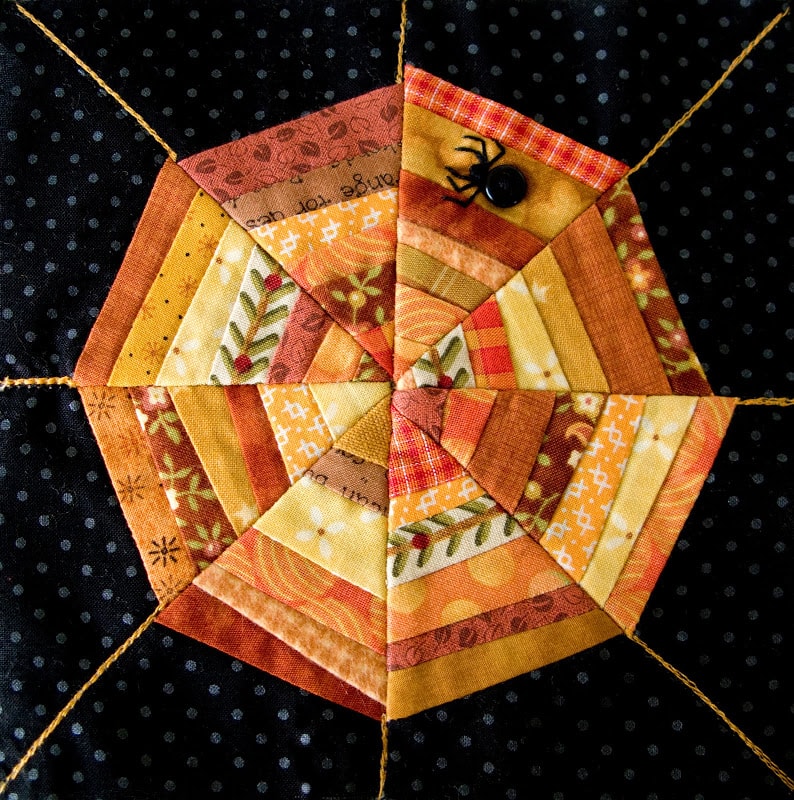 Spiderweb Quilt Block in black and orange