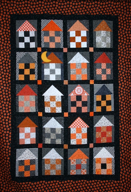 Halloween Houses Quilt close up